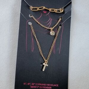 3 Strand Letter T Rhinestone Initial Necklace